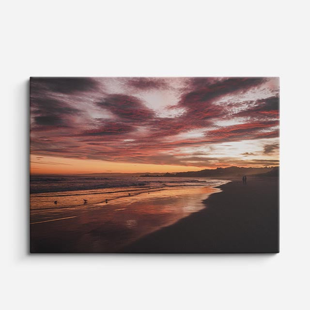 cuadro canvas mar y playa playa arena atardecer naranja horizontal