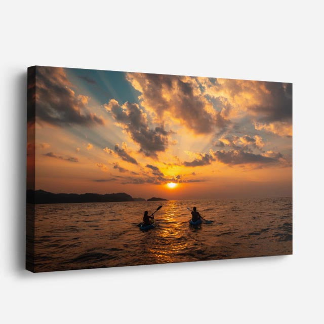 cuadro canvas mar y playa kayak atardecer dramático horizontal