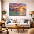 cuadro canvas mar y playa mar abierto atardecer naranja horizontal