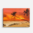 cuadro canvas mar y playa palmera playa atardecer rojo horizontal