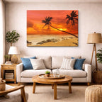 cuadro canvas mar y playa palmera playa atardecer rojo horizontal