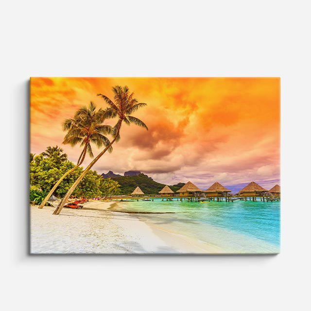 cuadro canvas mar y playa playa tropical palmeras naranja horizontal