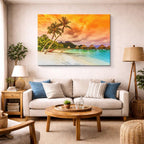 cuadro canvas mar y playa playa tropical palmeras naranja horizontal