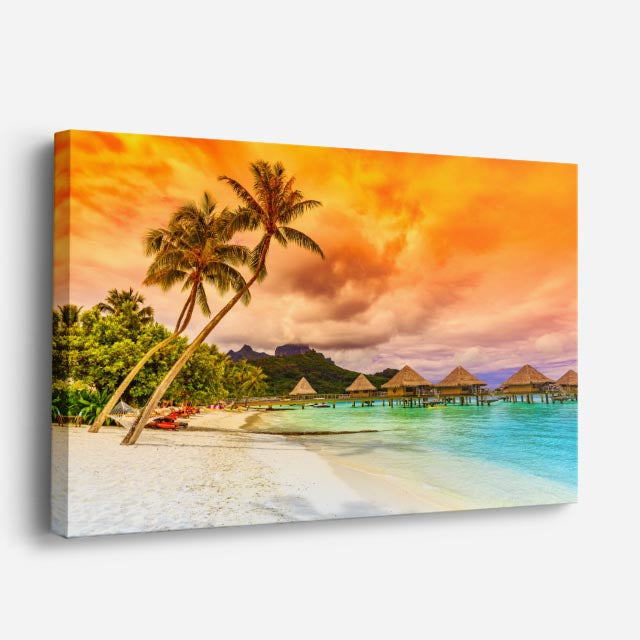 cuadro canvas mar y playa playa tropical palmeras naranja horizontal