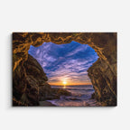cuadro canvas mar y playa cueva marina atardecer dramático horizontal