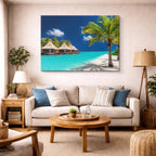 cuadro canvas mar y playa villa palmera mar turquesa horizontal