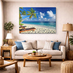 cuadro canvas mar y playa playa palmera hamaca turquesa horizontal