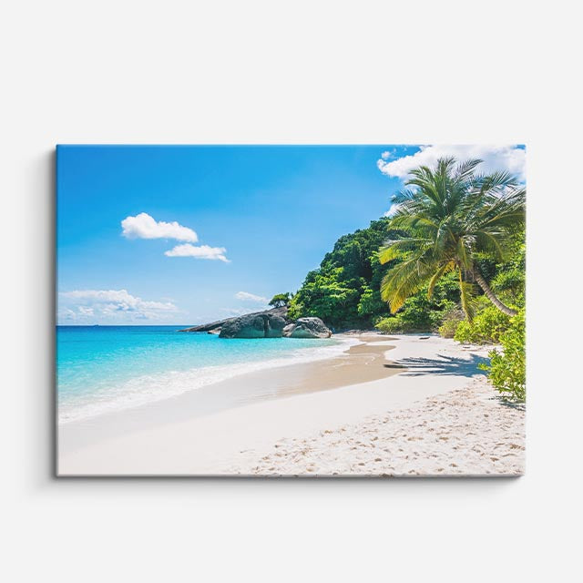 cuadro canvas mar y playa playa tropical arena blanca palmeras horizontal