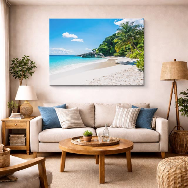 cuadro canvas mar y playa playa tropical arena blanca palmeras horizontal