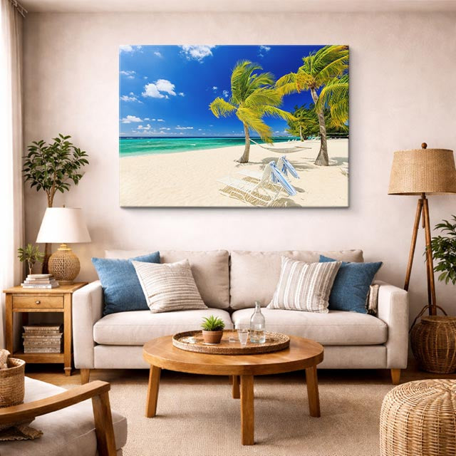 cuadro canvas mar y playa playa arena palmeras turquesa horizontal