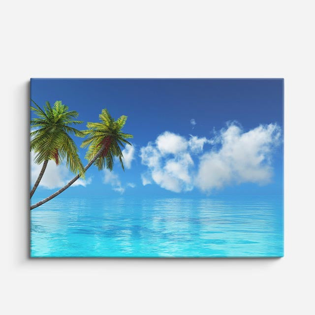 cuadro canvas mar y playa palmeras playa turquesa cielo azul horizontal