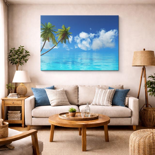 cuadro canvas mar y playa palmeras playa turquesa cielo azul horizontal