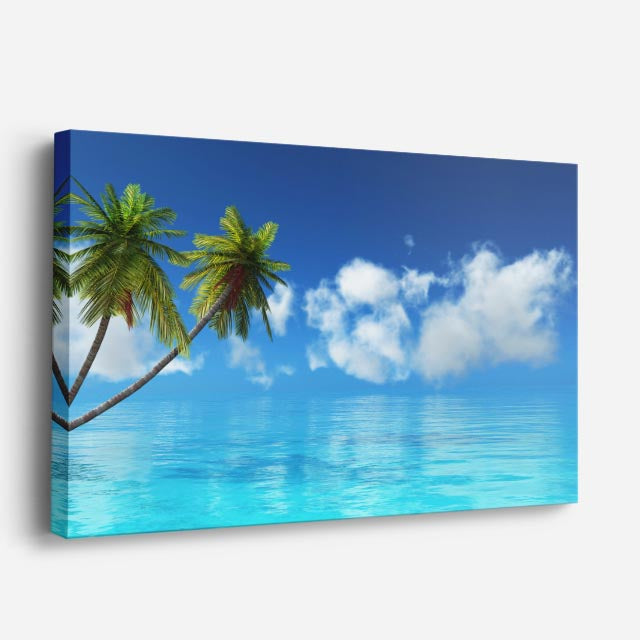 cuadro canvas mar y playa palmeras playa turquesa cielo azul horizontal