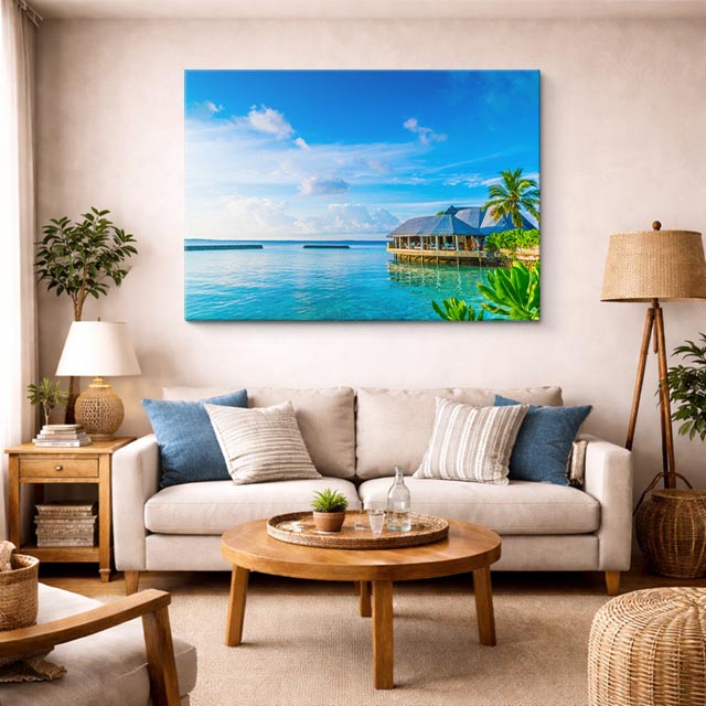 cuadro canvas mar y playa villas agua turquesa tropical horizontal