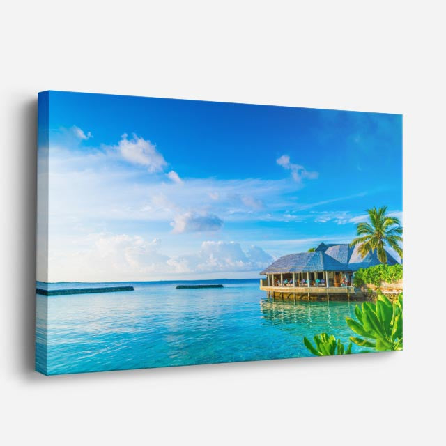 cuadro canvas mar y playa villas agua turquesa tropical horizontal