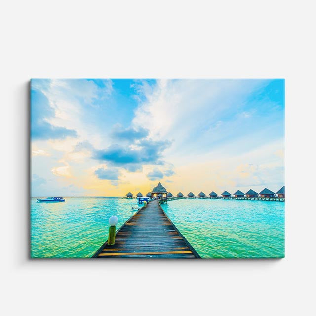 cuadro canvas mar y playa muelle villas agua turquesa horizontal