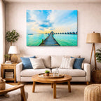 cuadro canvas mar y playa muelle villas agua turquesa horizontal