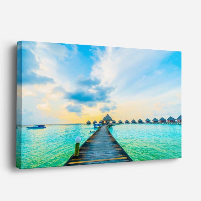 cuadro canvas mar y playa muelle villas agua turquesa horizontal