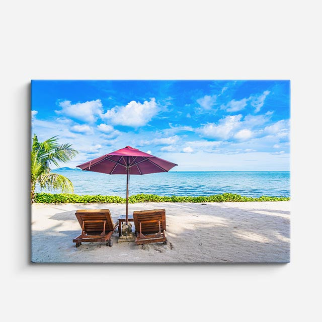 cuadro canvas mar y playa sillas sombrilla playa turquesa horizontal