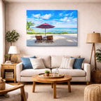 cuadro canvas mar y playa sillas sombrilla playa turquesa horizontal