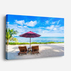 cuadro canvas mar y playa sillas sombrilla playa turquesa horizontal