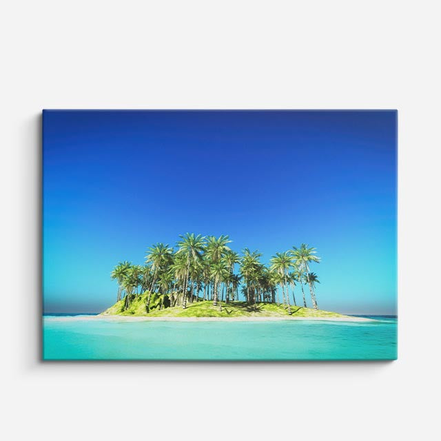 cuadro canvas mar y playa isla solitaria palmeras turquesa horizontal
