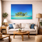 cuadro canvas mar y playa isla solitaria palmeras turquesa horizontal