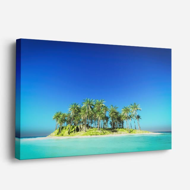 cuadro canvas mar y playa isla solitaria palmeras turquesa horizontal