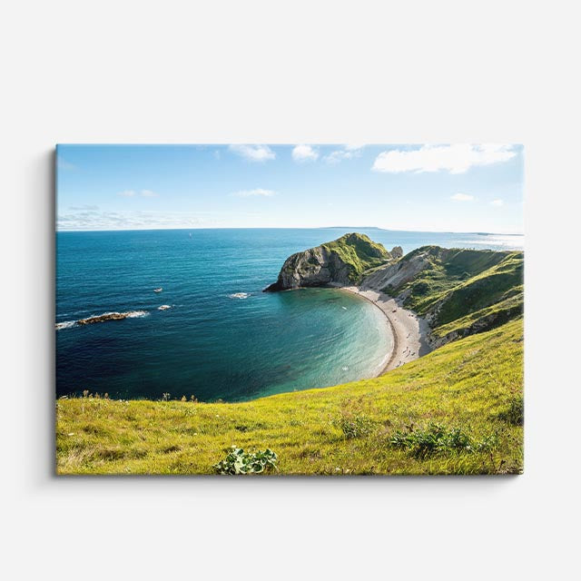cuadro canvas mar y playa bahía curva acantilados turquesa horizontal