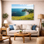 cuadro canvas mar y playa bahía curva acantilados turquesa horizontal