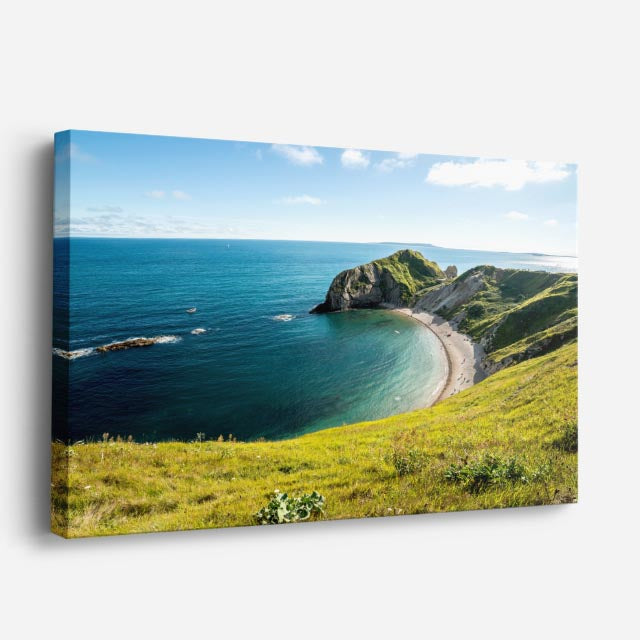 cuadro canvas mar y playa bahía curva acantilados turquesa horizontal