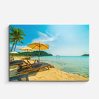 cuadro canvas mar y playa silla sombrilla playa turquesa horizontal