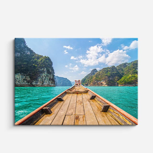 cuadro canvas mar y playa bote acantilados turquesa tropical horizontal