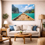 cuadro canvas mar y playa bote acantilados turquesa tropical horizontal
