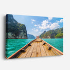 cuadro canvas mar y playa bote acantilados turquesa tropical horizontal