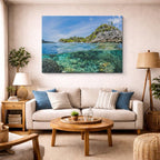 cuadro canvas mar y playa acantilados verdes mar turquesa horizontal