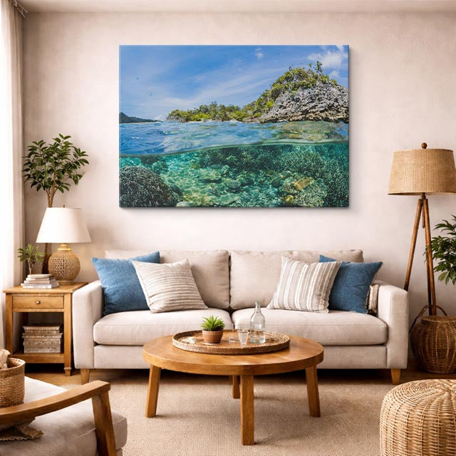 cuadro canvas mar y playa acantilados verdes mar turquesa horizontal