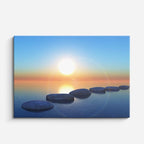 cuadro canvas mar y playa lago piedras zen atardecer horizontal