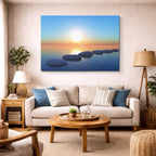 cuadro canvas mar y playa lago piedras zen atardecer horizontal