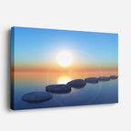 cuadro canvas mar y playa lago piedras zen atardecer horizontal