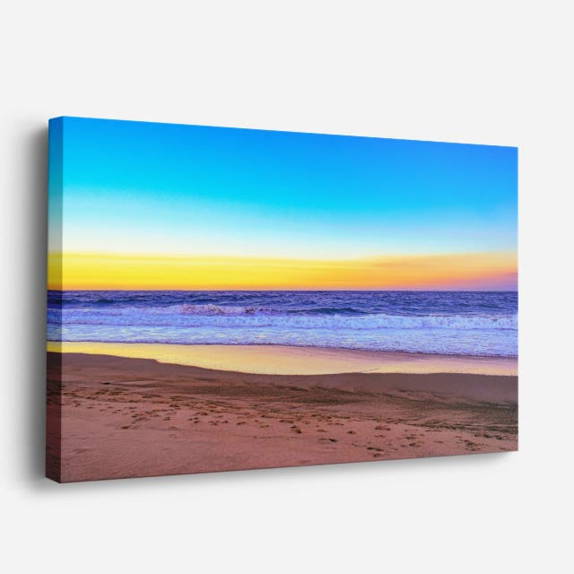 cuadro canvas mar y playa playa atardecer azul amarillo horizontal