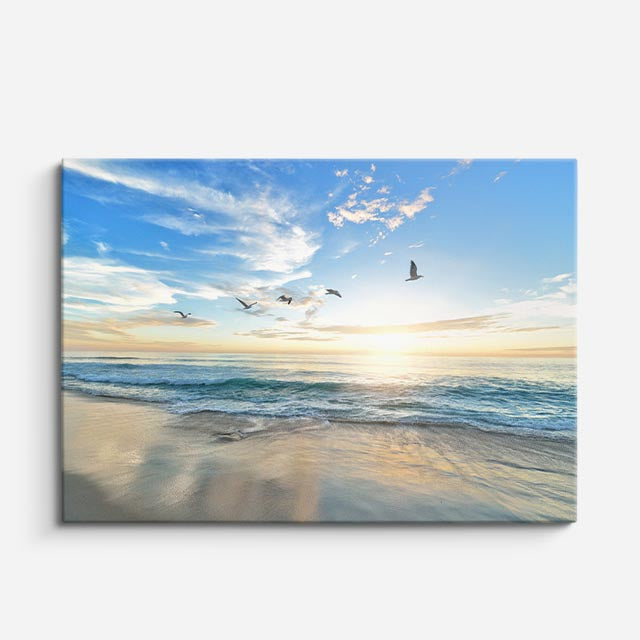 cuadro canvas mar y playa playa aves atardecer suave horizontal