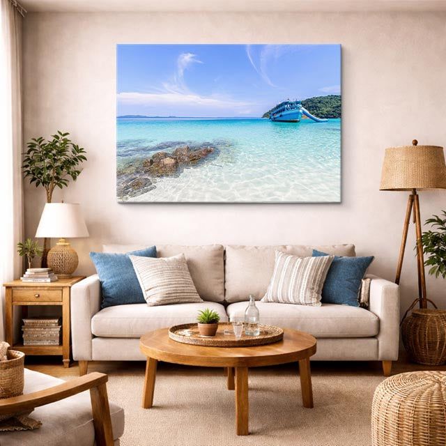 cuadro canvas mar y playa bote playa turquesa tropical horizontal