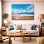 cuadro canvas mar y playa muelle madera mar calmo cielo horizontal