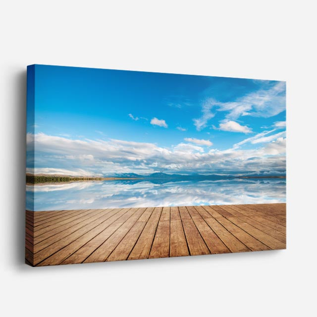 cuadro canvas mar y playa muelle madera mar calmo cielo horizontal