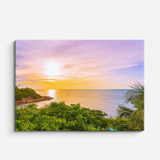 cuadro canvas mar y playa atardecer tropical colorido horizontal