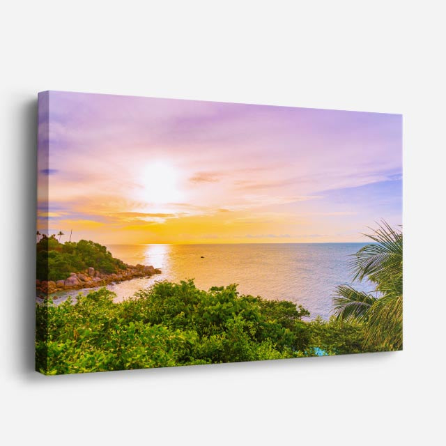 cuadro canvas mar y playa atardecer tropical colorido horizontal