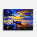 cuadro canvas mar y playa pintura bote azul nocturno horizontal