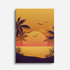 cuadro canvas mar y playa palmeras atardecer naranja ilustración vertical