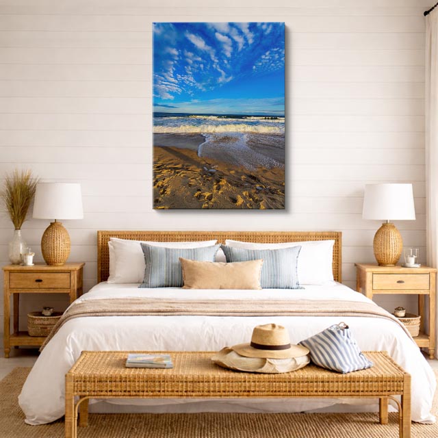 cuadro canvas mar y playa playa arena olas cielo azul vertical
